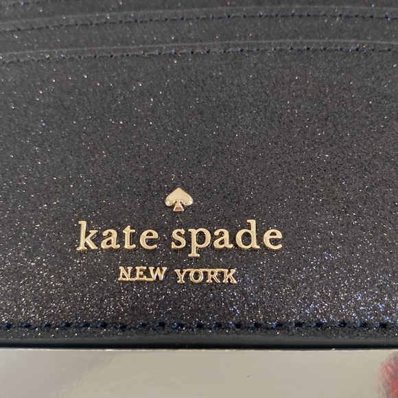 Kate Spade ♠️ Tinsel Gift Boxed Card Case in Black Glitter Fabric. - Picture 3 of 4